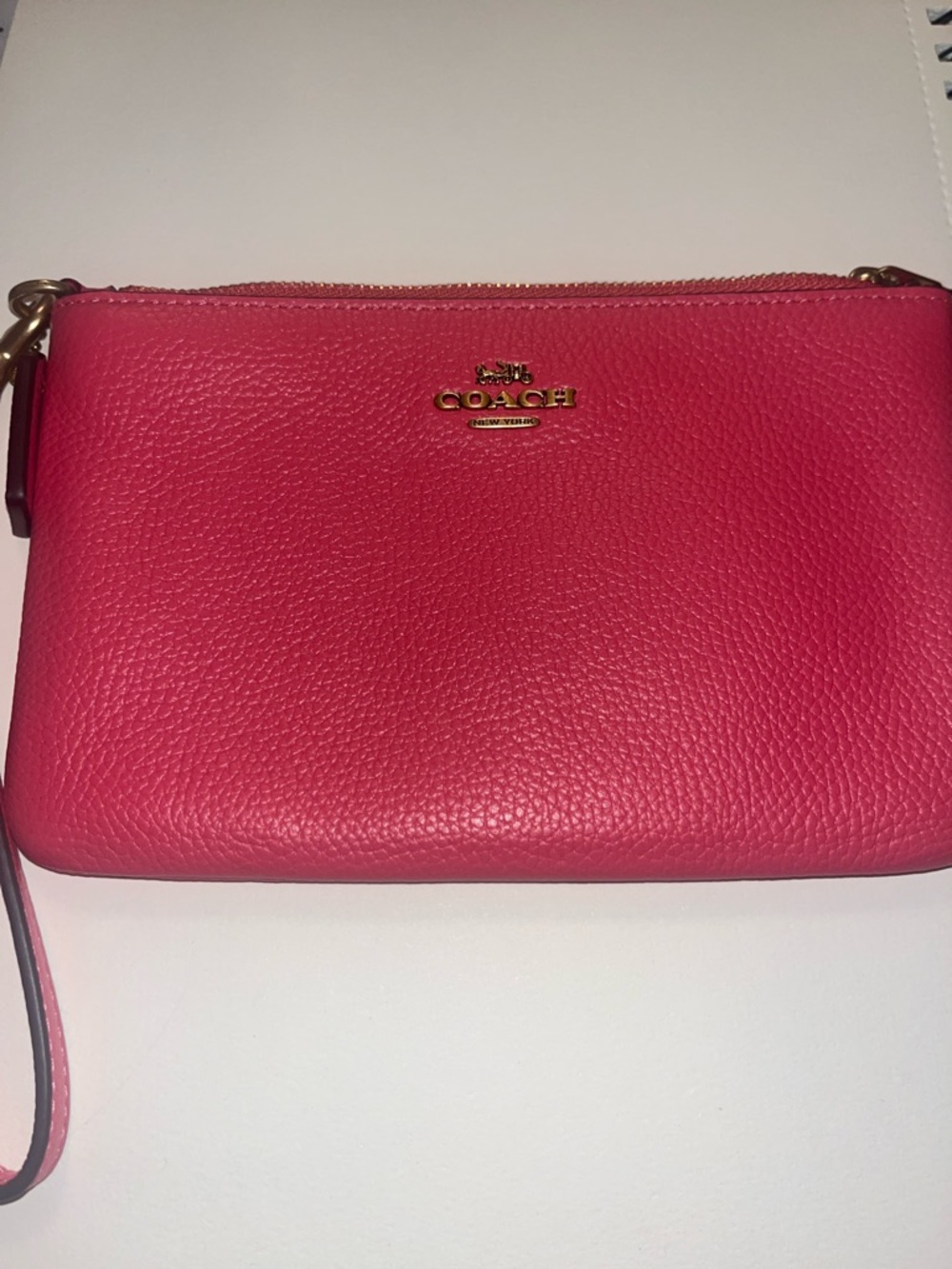 Coach Pebble Leather Wristlet in Hot Pink with Gold Hardware